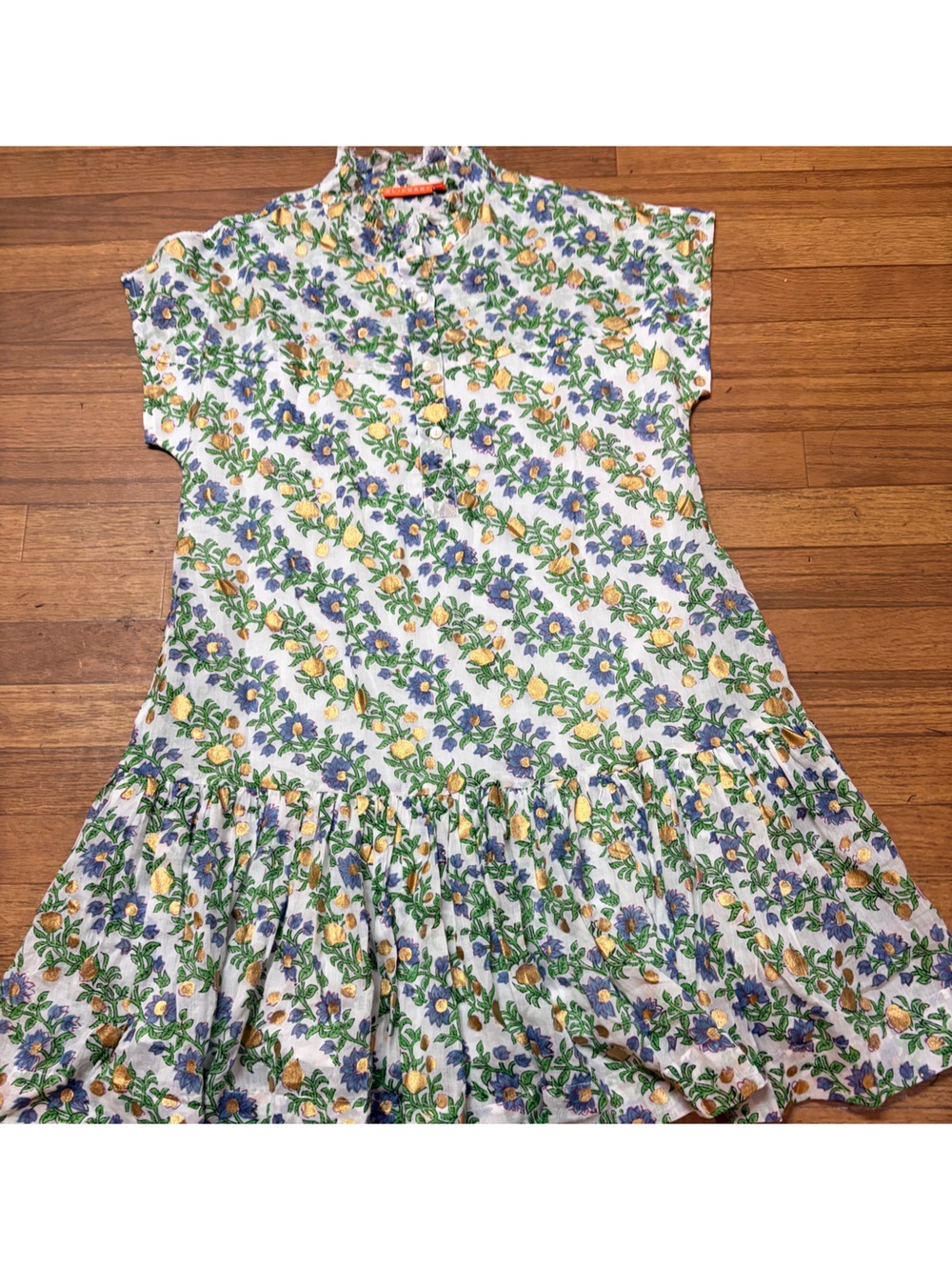 Oliphant Floral Mini Dress in Cream, Blue, Green - Picture 5 of 11